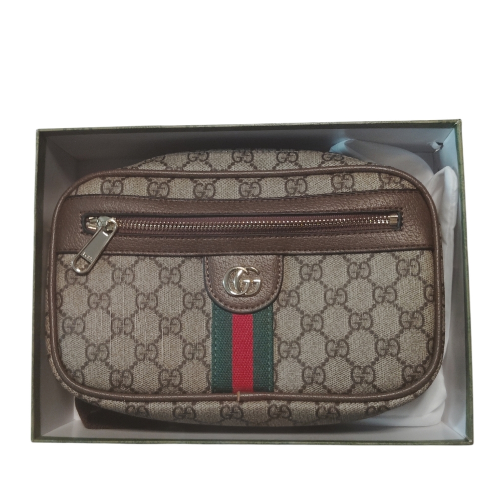 Gucci GG Supreme Monogram Ophidia Meidum Beige Canvas Fanny Pack Belt Bag 574796